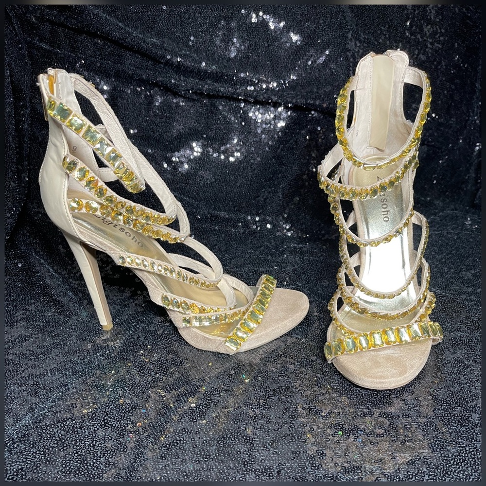 Zigisoho Meg Nude Rhinestone Heels